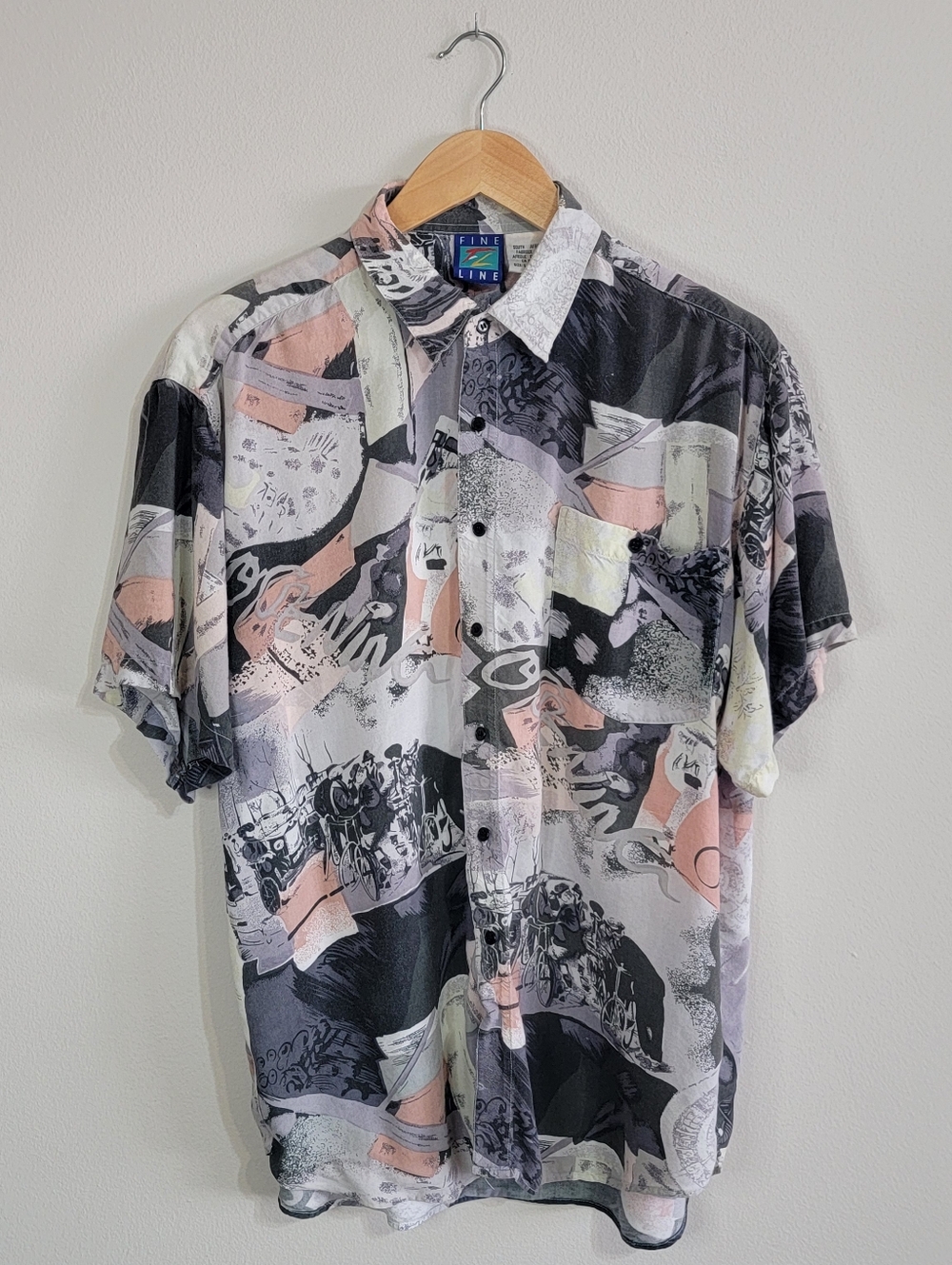 Vintage Abstract Pattern Short-Sleeve Button-Up Shirt